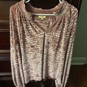 Pinkish Mauve crushed velvet long sleeve top Size L